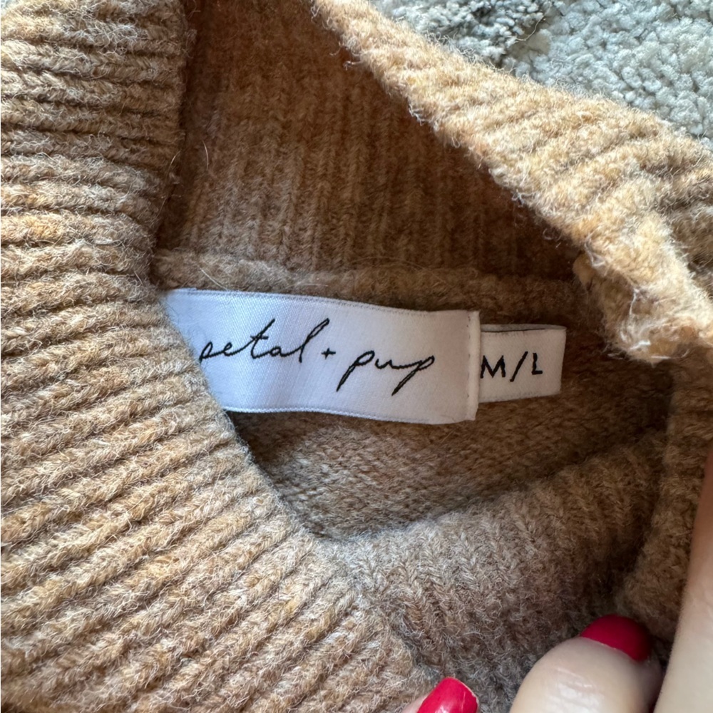 Petal & Pup sweater tan brown wool blend oversized crop boxy fit medium large - Picture 2 of 6